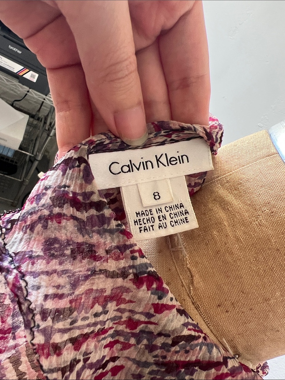 Calvin Klein Pink Multi-Pattern Ruffled Cap-Sleeve Blouse - Picture 3 of 4